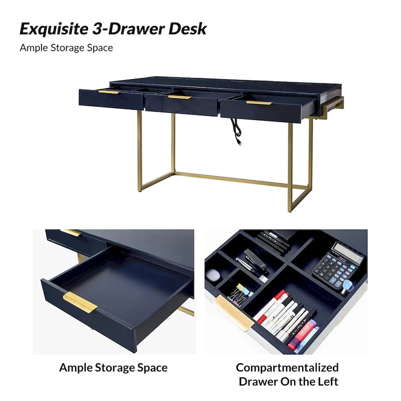 Modern bureau met 3 laden, USB-poorten en stopcontact