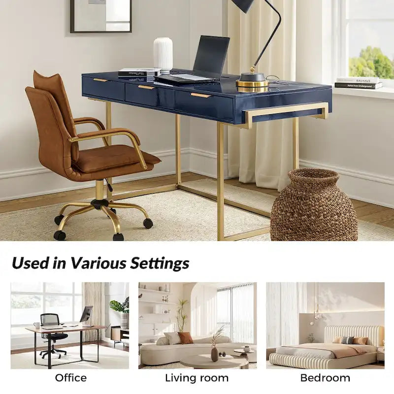 Modern bureau met 3 laden, USB-poorten en stopcontact