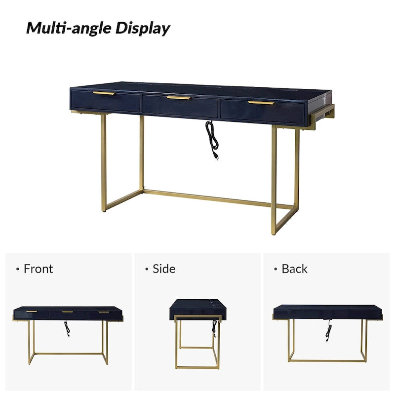 Modern bureau met 3 laden, USB-poorten en stopcontact