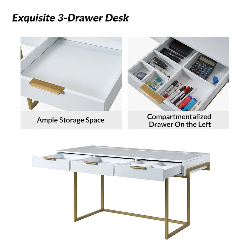 Modern bureau met 3 laden, USB-poorten en stopcontact
