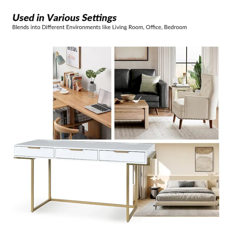 Modern bureau met 3 laden, USB-poorten en stopcontact