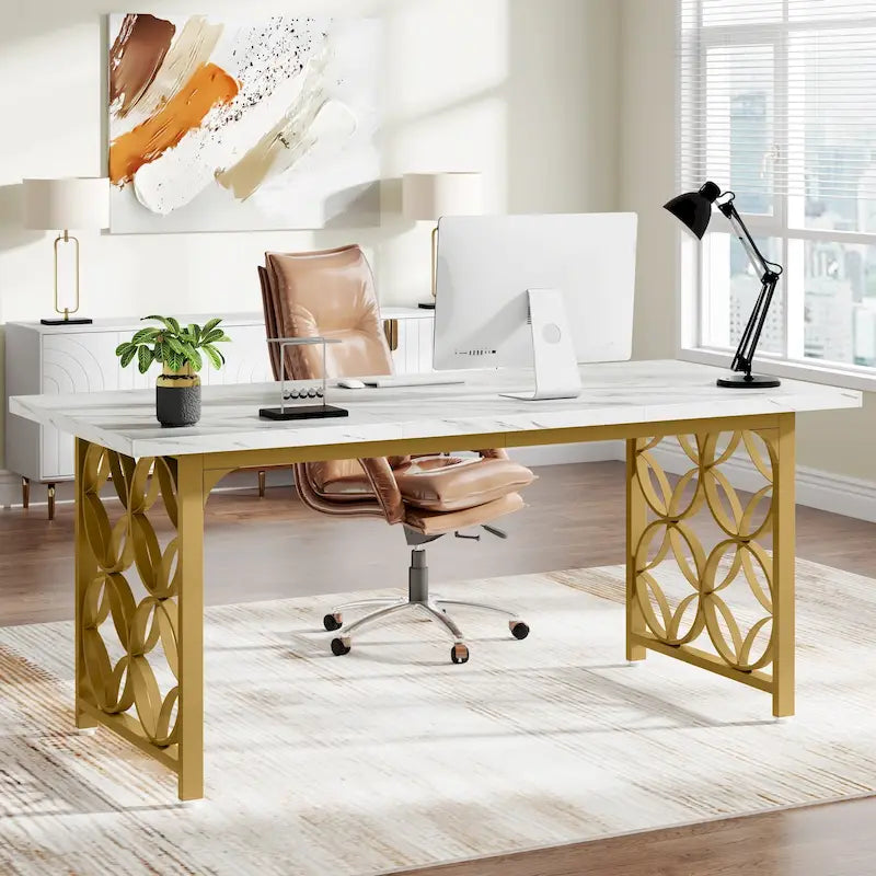 63-inch computerbureau met metalen frame, schrijfbureau voor thuiskantoor