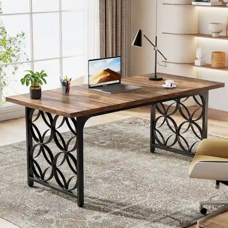 63-inch computerbureau met metalen frame, schrijfbureau voor thuiskantoor