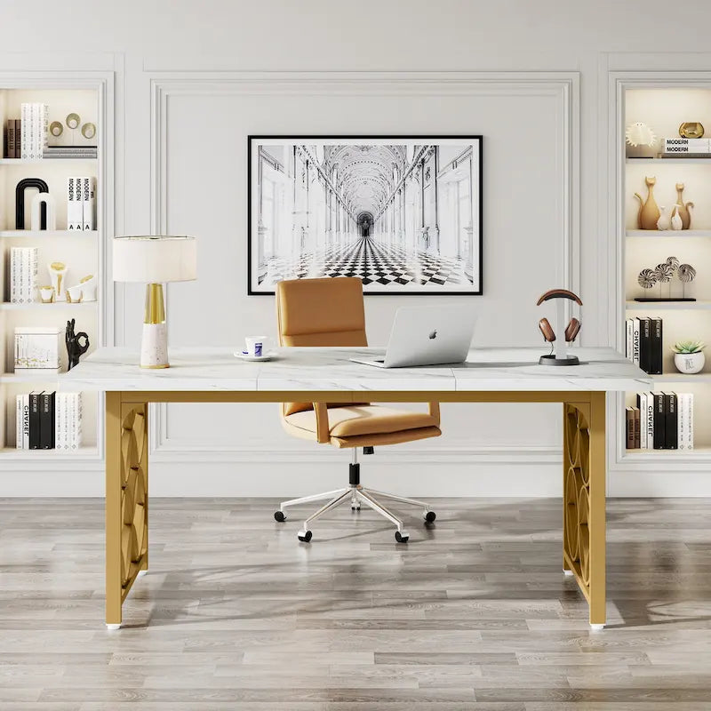 63-inch computerbureau met metalen frame, schrijfbureau voor thuiskantoor