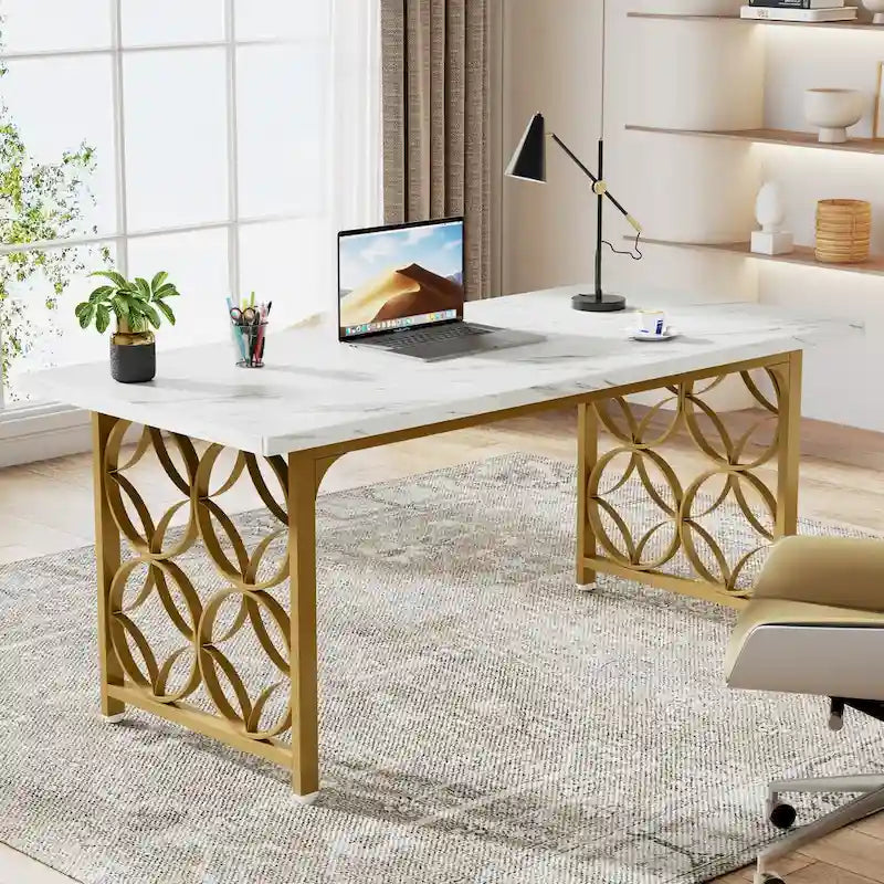 63-inch computerbureau met metalen frame, schrijfbureau voor thuiskantoor