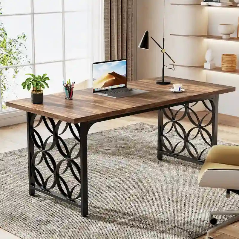 63-inch computerbureau met metalen frame, schrijfbureau voor thuiskantoor