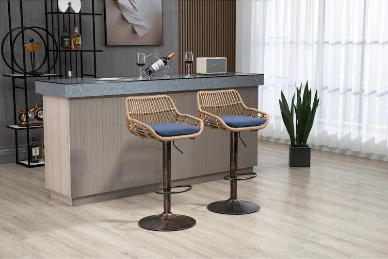 Set of 2 Swivel Upholstered Adjustable Counter Height Bar Stools With Footrest