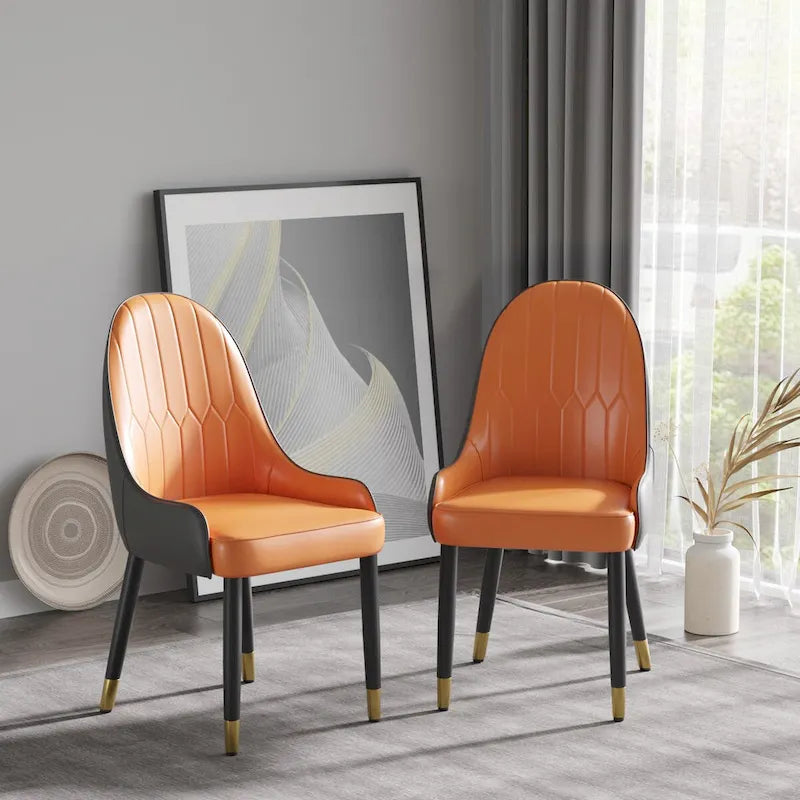 Set van 2 PU lederen eetkamerstoelen met metalen poten