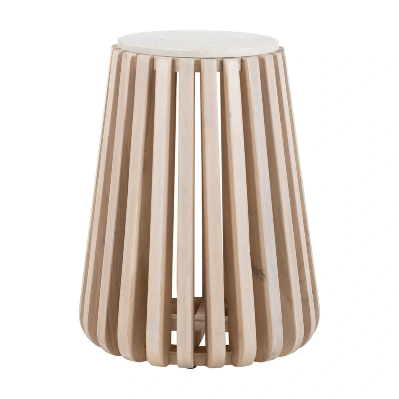 Marmeren Bijzettafel met White Washed Onderstel