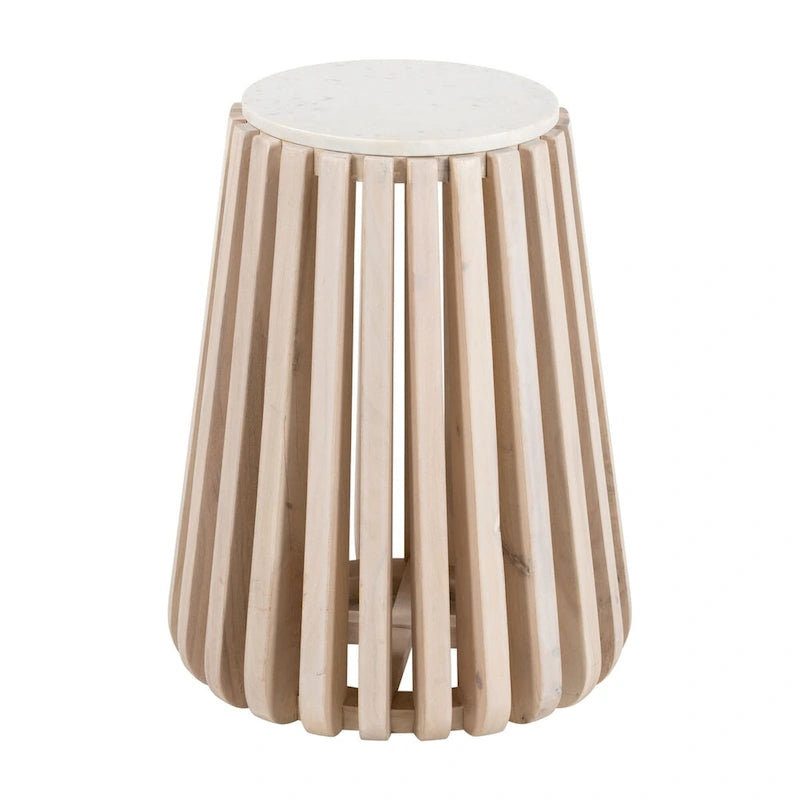 Marmeren Bijzettafel met White Washed Onderstel