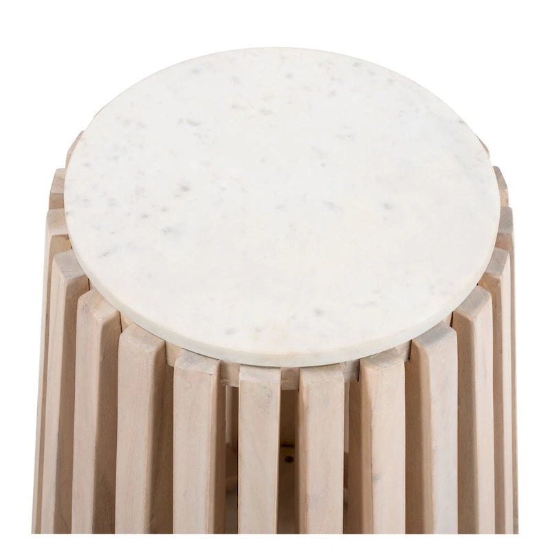 Marmeren Bijzettafel met White Washed Onderstel