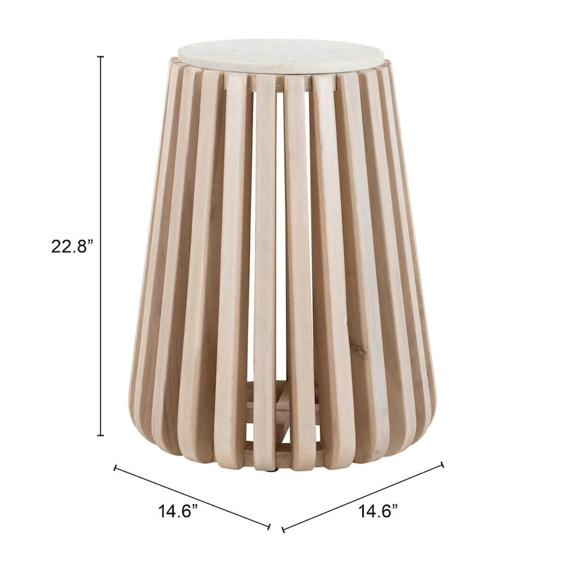 Marmeren Bijzettafel met White Washed Onderstel