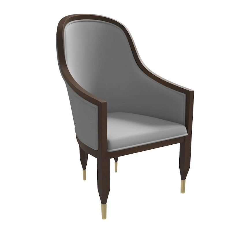 Leren eetkamerstoel met armleuningen en rubberwood frame