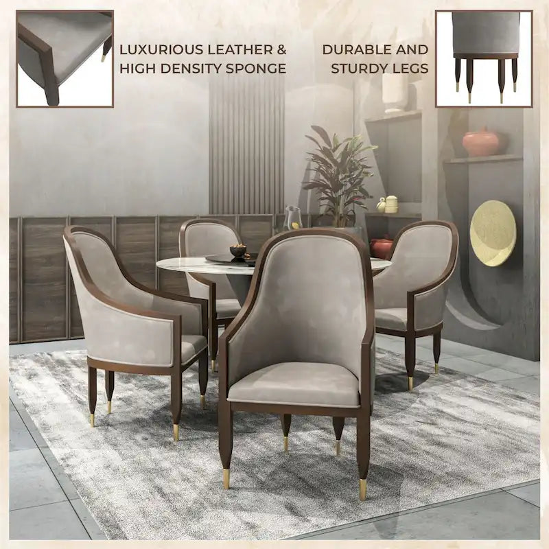 Leren eetkamerstoel met armleuningen en rubberwood frame