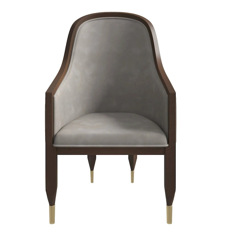 Leren eetkamerstoel met armleuningen en rubberwood frame