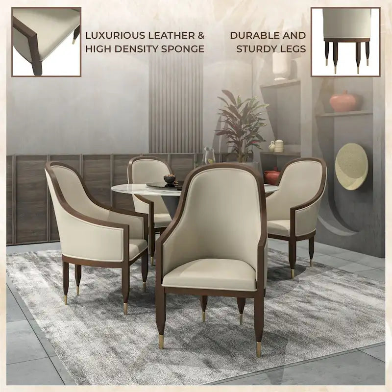 Leren eetkamerstoel met armleuningen en rubberwood frame