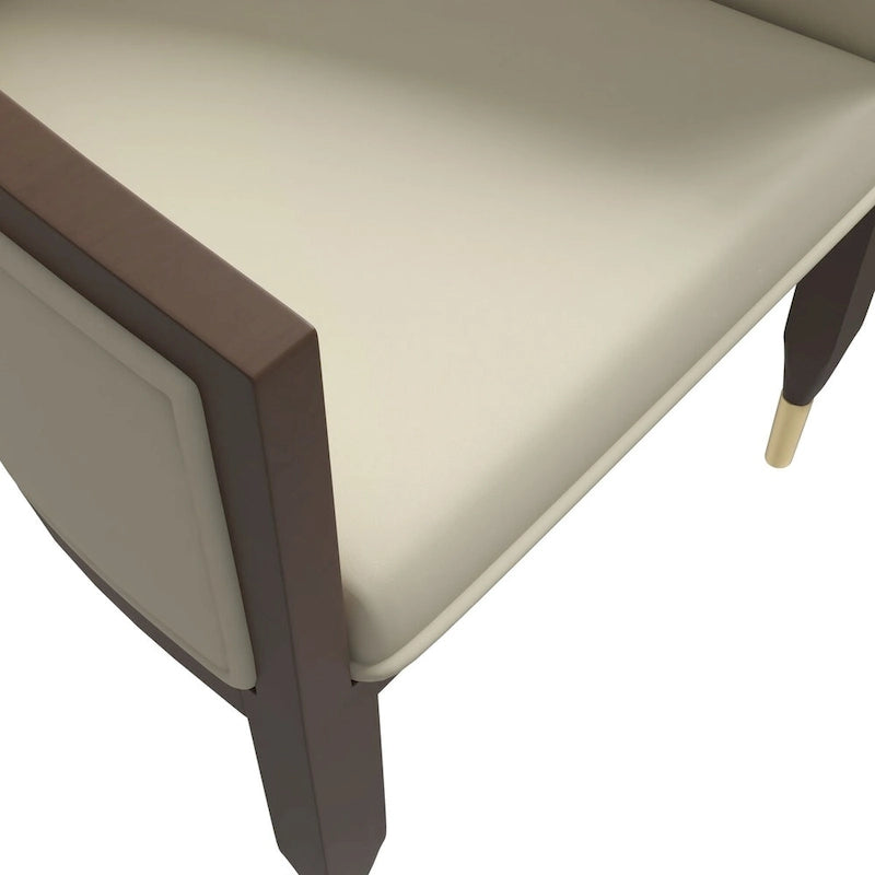 Leren eetkamerstoel met armleuningen en rubberwood frame