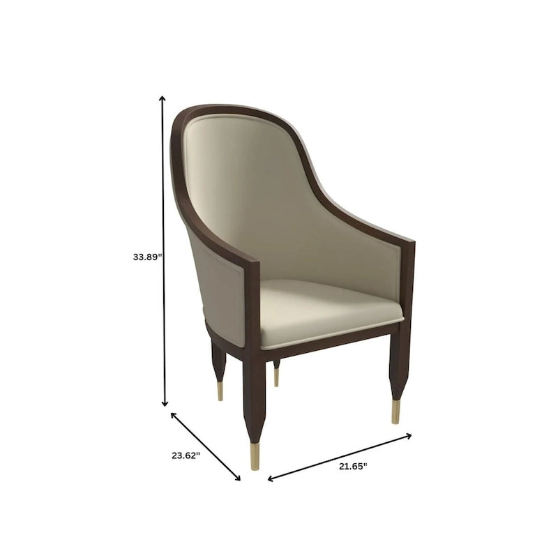 Leren eetkamerstoel met armleuningen en rubberwood frame
