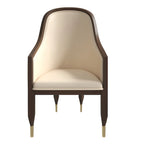 Leren eetkamerstoel met armleuningen en rubberwood frame