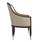 Leren eetkamerstoel met armleuningen en rubberwood frame