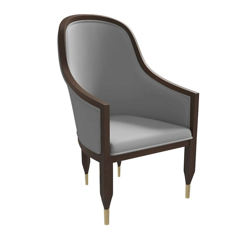 Leren eetkamerstoel met armleuningen en rubberwood frame