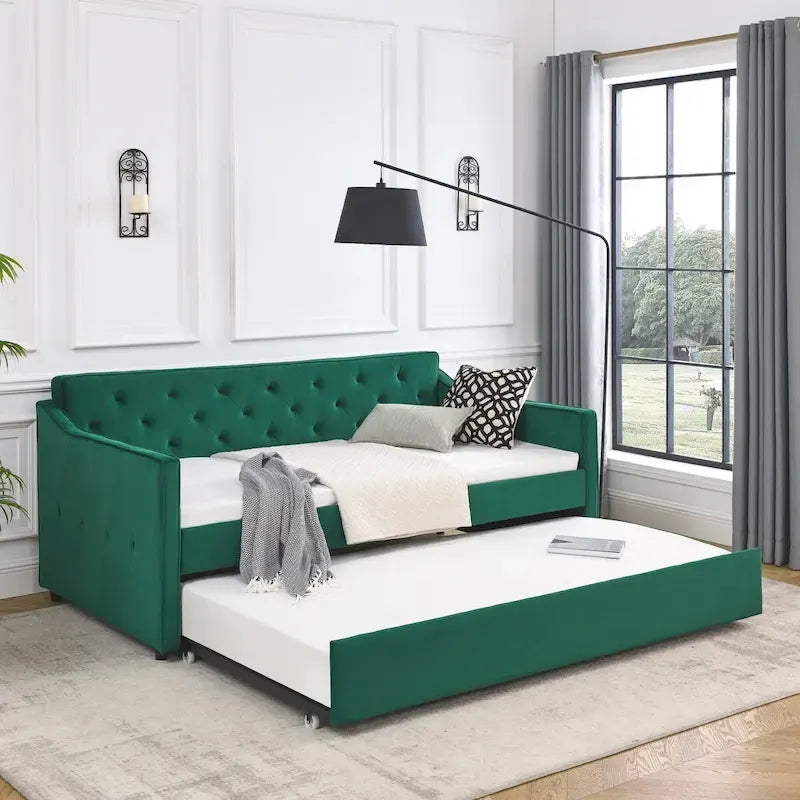 Gestoffeerd Divanbed in Tweepersoonsformaat met Uitschuifbed