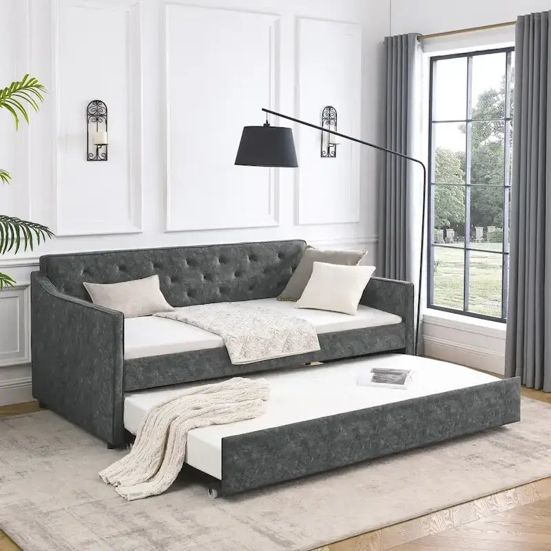 Gestoffeerd Divanbed in Tweepersoonsformaat met Uitschuifbed