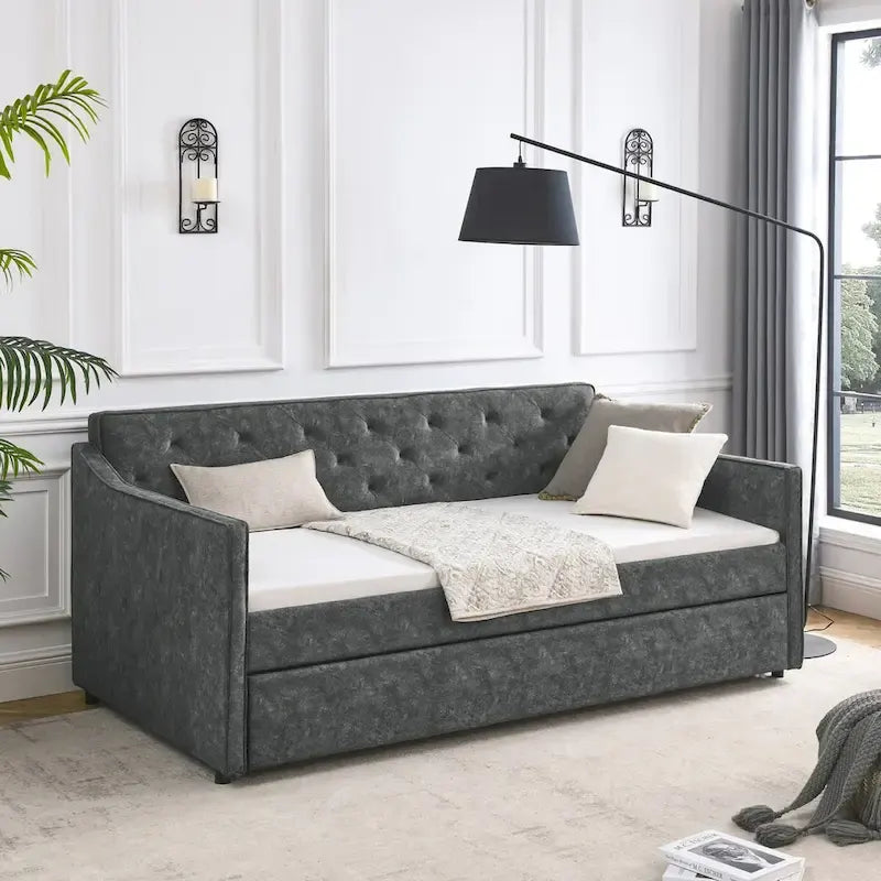 Gestoffeerd Divanbed in Tweepersoonsformaat met Uitschuifbed