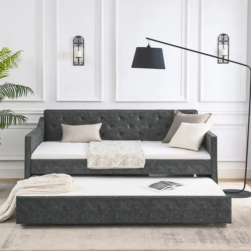 Gestoffeerd Divanbed in Tweepersoonsformaat met Uitschuifbed