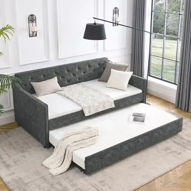 Gestoffeerd Divanbed in Tweepersoonsformaat met Uitschuifbed