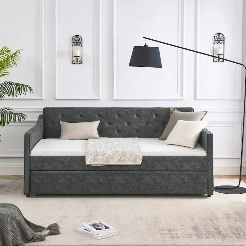 Gestoffeerd Divanbed in Tweepersoonsformaat met Uitschuifbed