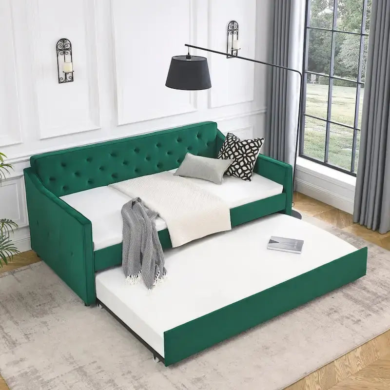 Gestoffeerd Divanbed in Tweepersoonsformaat met Uitschuifbed