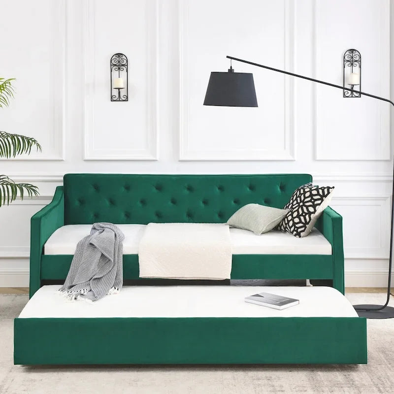 Gestoffeerd Divanbed in Tweepersoonsformaat met Uitschuifbed