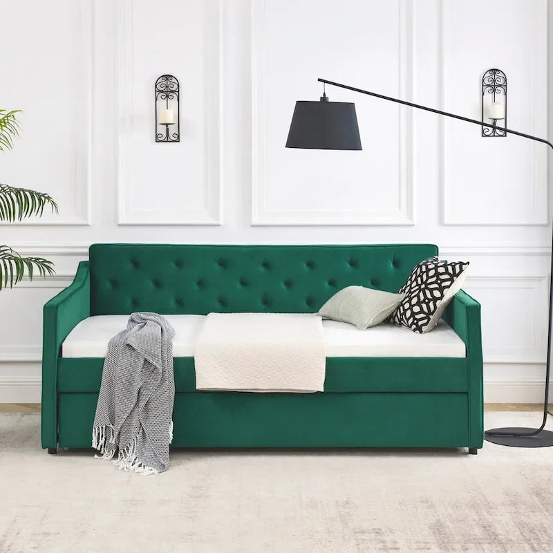 Gestoffeerd Divanbed in Tweepersoonsformaat met Uitschuifbed